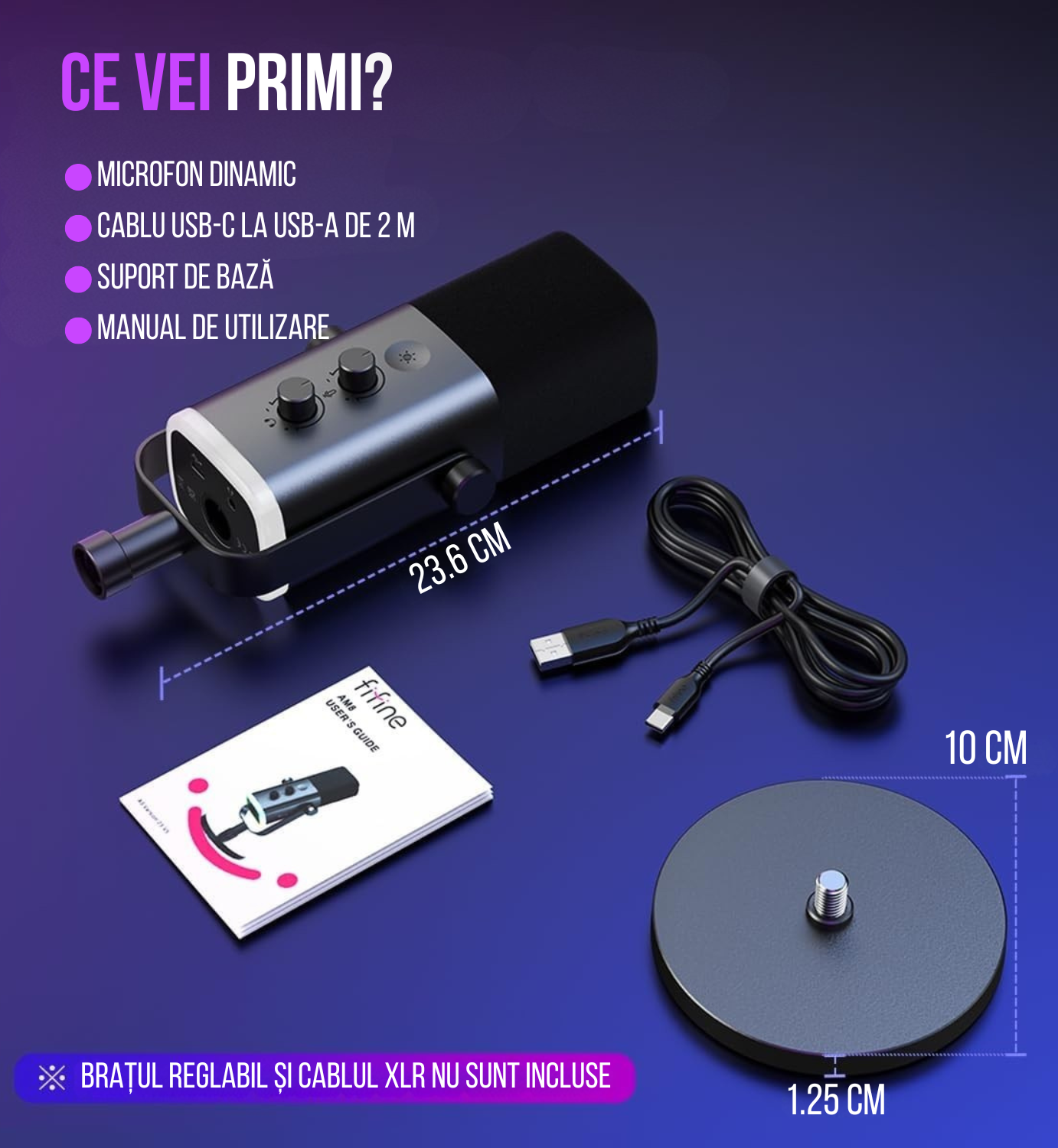 Microfon Profesional FIFINE AM8 – Gaming, Podcasting, Streaming, USB & XLR, Iluminare RGB
