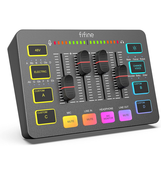 Mixer Audio FIFINE SC3 – XLR, RGB, 48V Phantom, Gaming, Streaming & Podcast