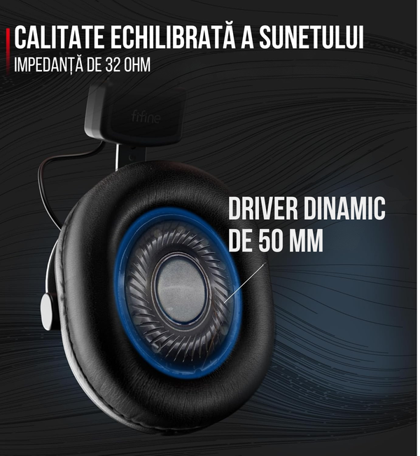 Căști Profesionale FIFINE H8 - Gaming & Studio, Drivere 50mm, Dual 3.5mm/6.35mm, Izolare Pasivă Zgomot