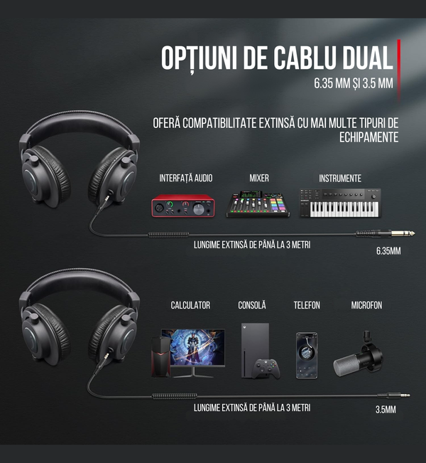 Căști Profesionale FIFINE H8 - Gaming & Studio, Drivere 50mm, Dual 3.5mm/6.35mm, Izolare Pasivă Zgomot