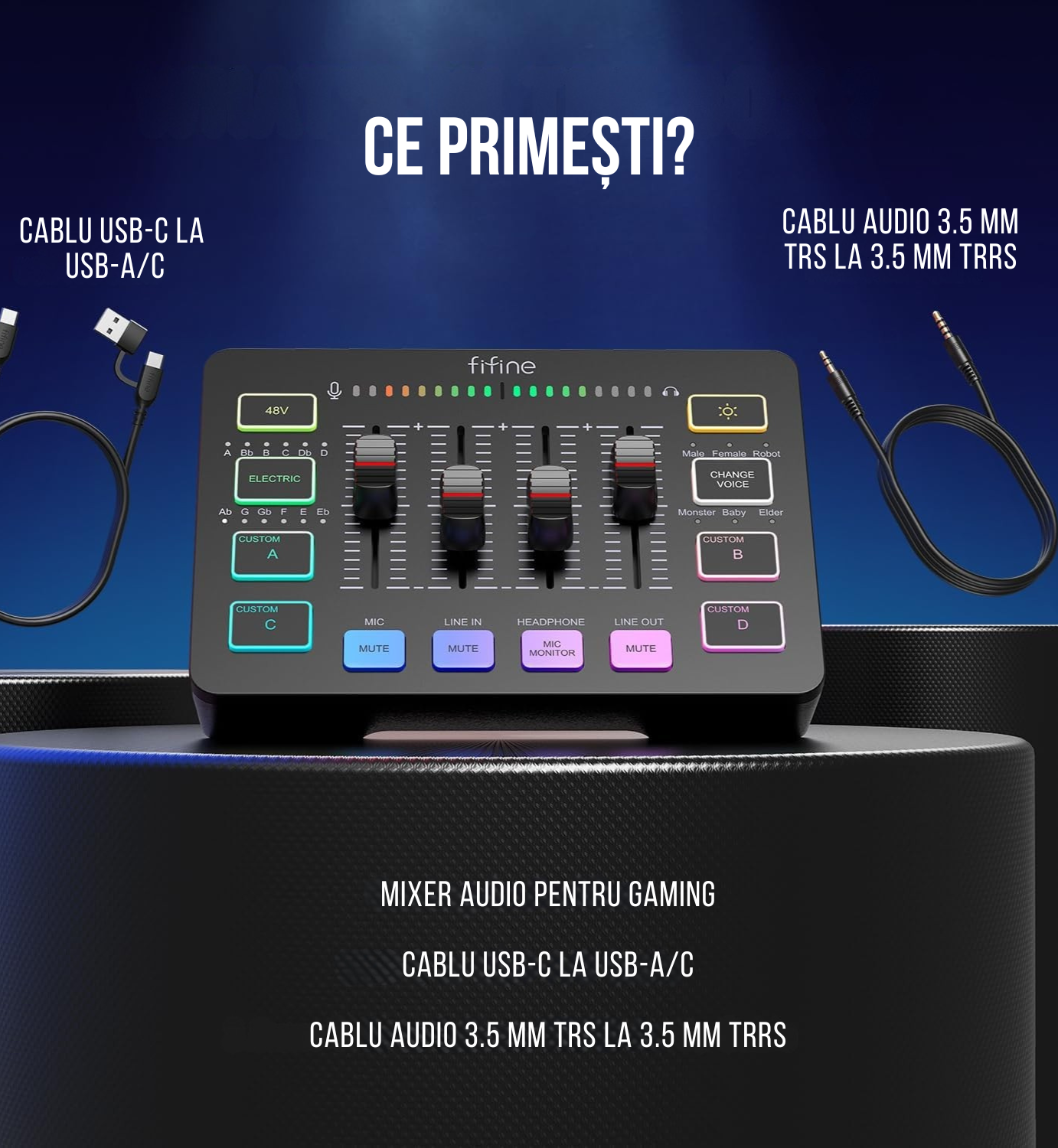 Mixer Audio FIFINE SC3 – XLR, RGB, 48V Phantom, Gaming, Streaming & Podcast