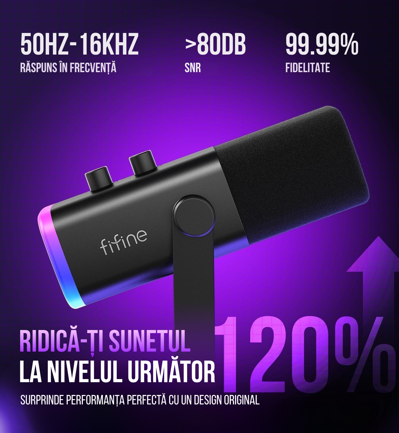 Kit Microfon Profesional FIFINE AM8 – Gaming, Podcasting, Streaming, USB & XLR, Iluminare RGB, Braț Reglabil