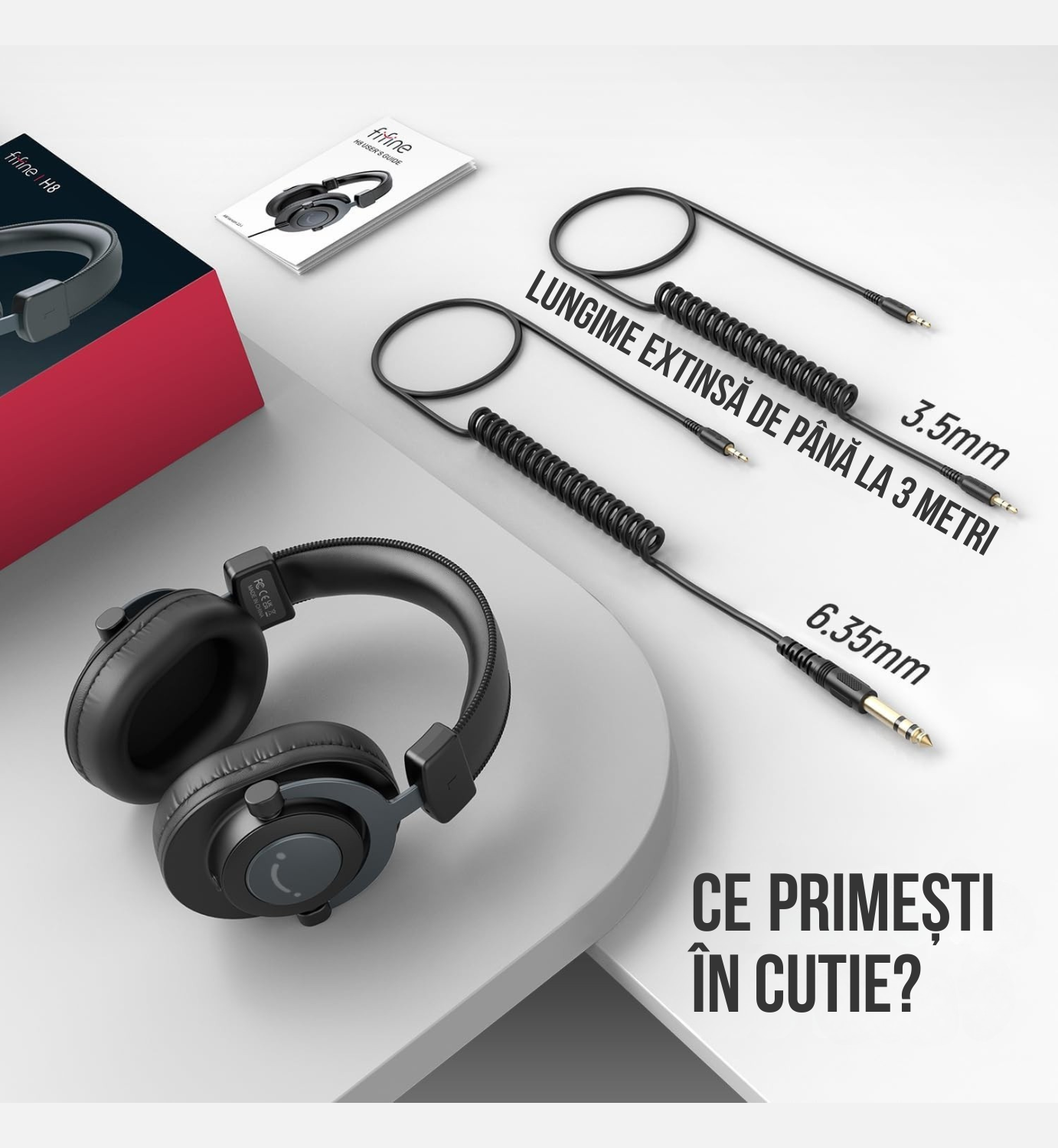 Căști Profesionale FIFINE H8 - Gaming & Studio, Drivere 50mm, Dual 3.5mm/6.35mm, Izolare Pasivă Zgomot