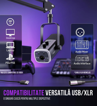 Kit Microfon Profesional FIFINE AM8 – Gaming, Podcasting, Streaming, USB & XLR, Iluminare RGB, Braț Reglabil