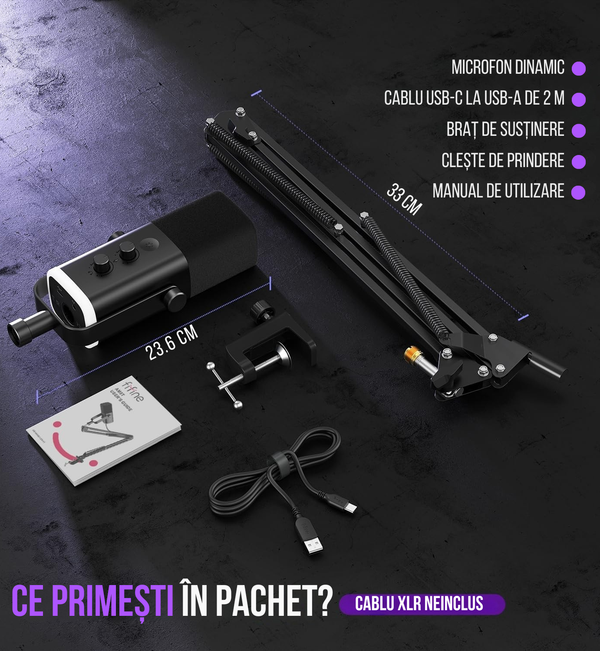 Kit Microfon Profesional FIFINE AM8 – Gaming, Podcasting, Streaming, USB & XLR, Iluminare RGB, Braț Reglabil
