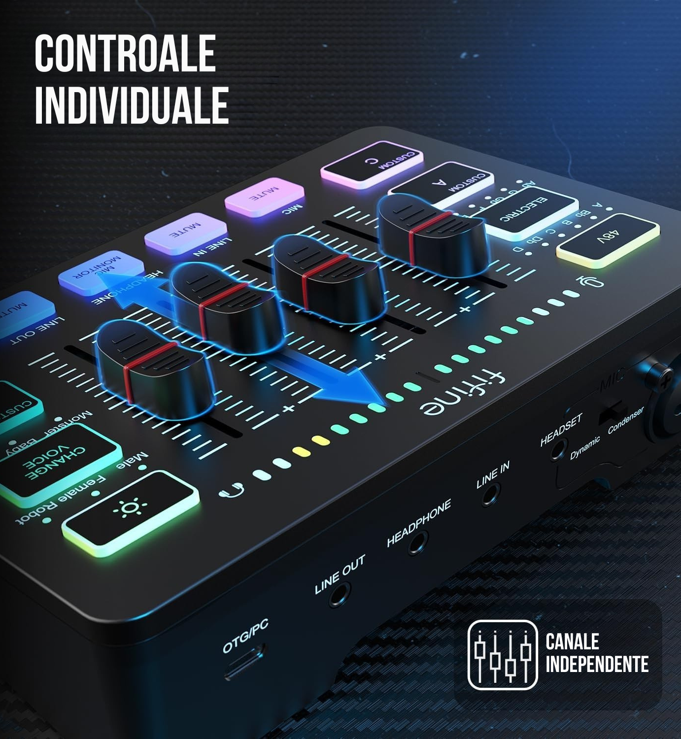 Mixer Audio FIFINE SC3 – XLR, RGB, 48V Phantom, Gaming, Streaming & Podcast