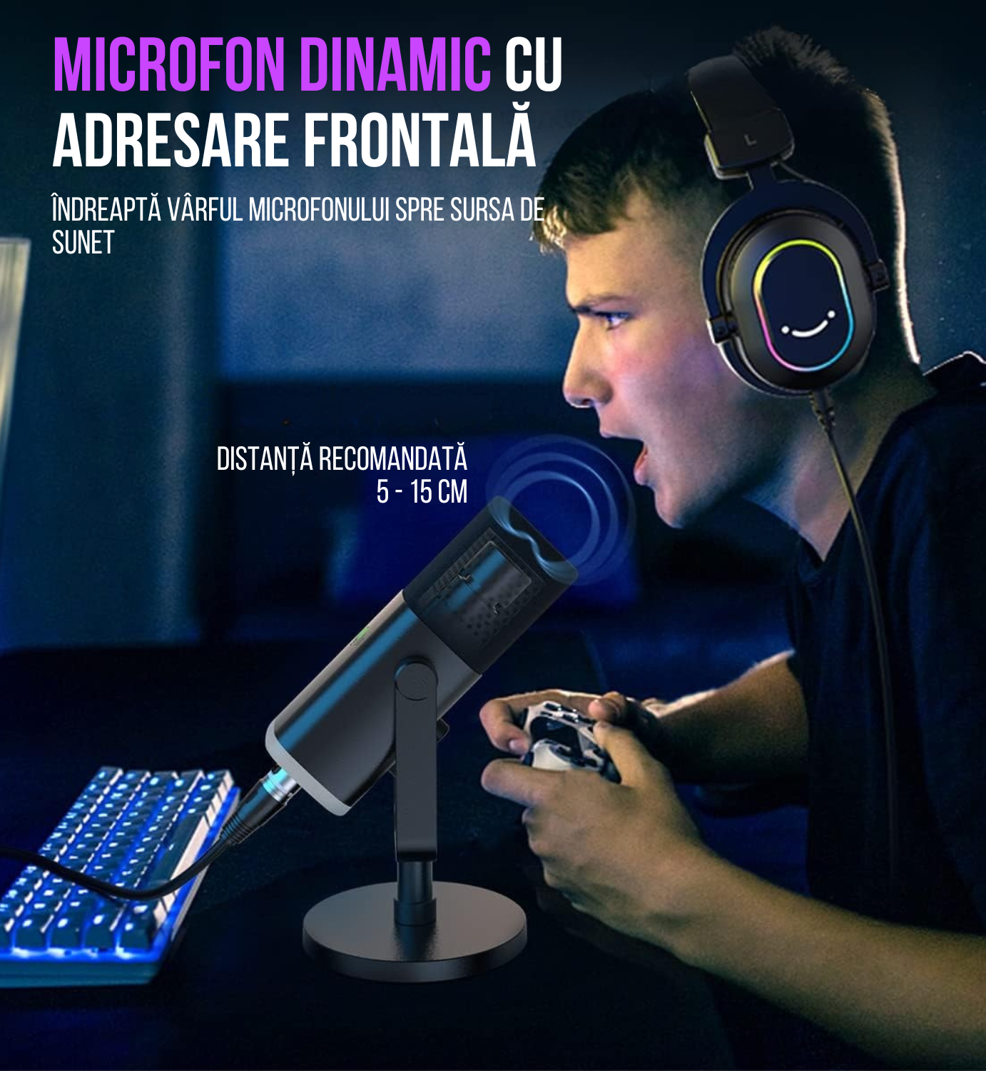 Microfon Profesional FIFINE AM8 – Gaming, Podcasting, Streaming, USB & XLR, Iluminare RGB