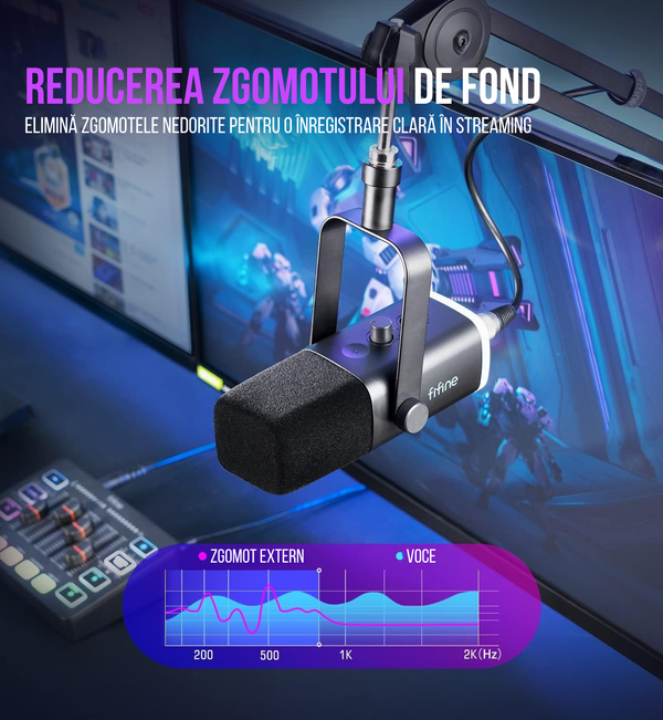 Microfon Profesional FIFINE AM8 – Gaming, Podcasting, Streaming, USB & XLR, Iluminare RGB
